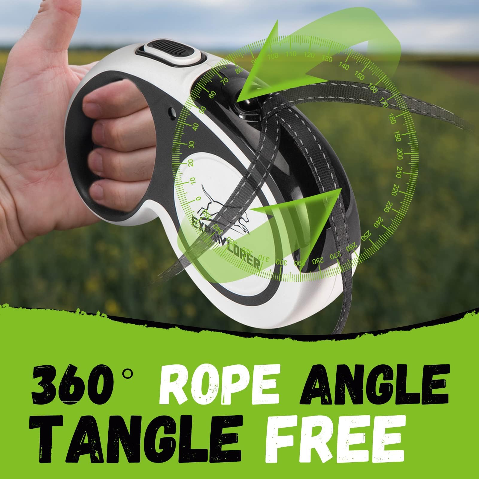 EXPAWLORER Retractable Dog Leash for 2 Dogs - 16ft Heavy Duty Chew Proof Leash with Tangle-Free Dual Wire Ropes, Ideal for Medium & Large Dogs (Black & White) - Perfect for Walking, Training & Outdoor Adventures with Your Pets