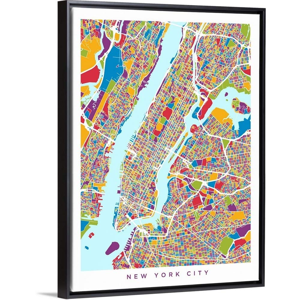 New York City Street Map Black Float Frame Canvas Art - Wall Decor for Home, Office & Gifts | NYC Skyline Artwork for Living Room, Bedroom & Office Decor