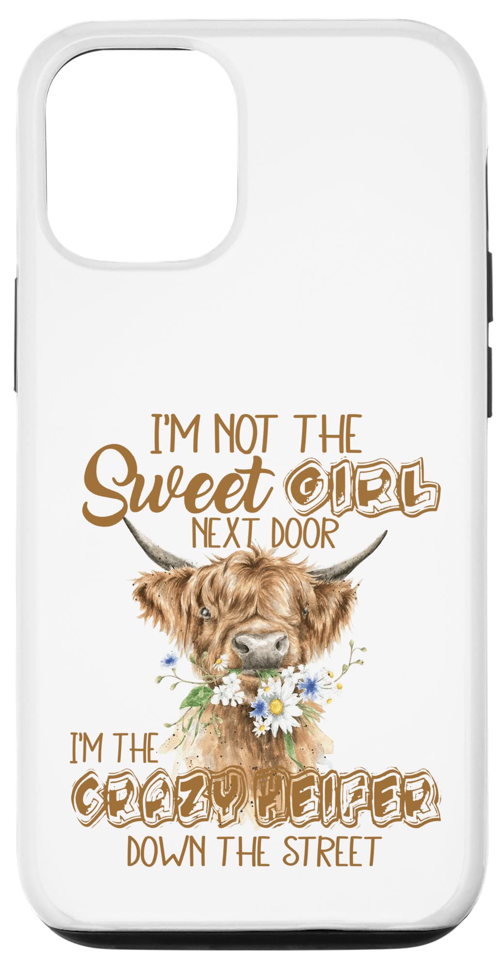 iPhone 12/12 Pro Floral Cow Print Case - Cute Highland Cow Bandana Design with 