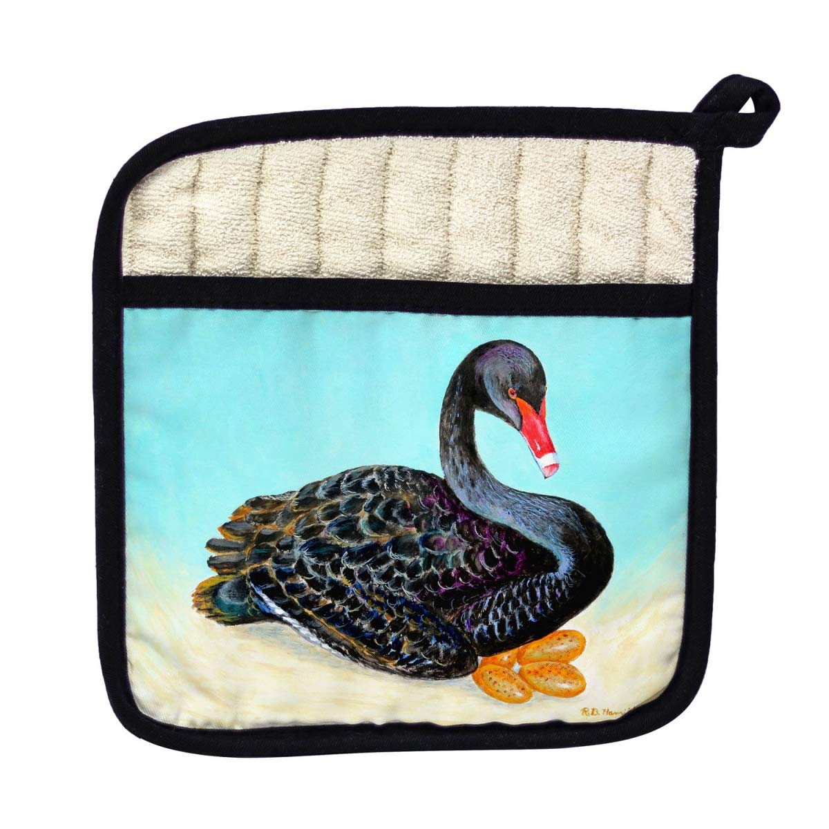 Betsy Drake PT1012 Black Swan Pot Holder - Heat Resistant Oven Mitts for Kitchen Cooking, Baking, and Grilling - Perfect for Home, Restaurant, and Outdoor BBQ Use