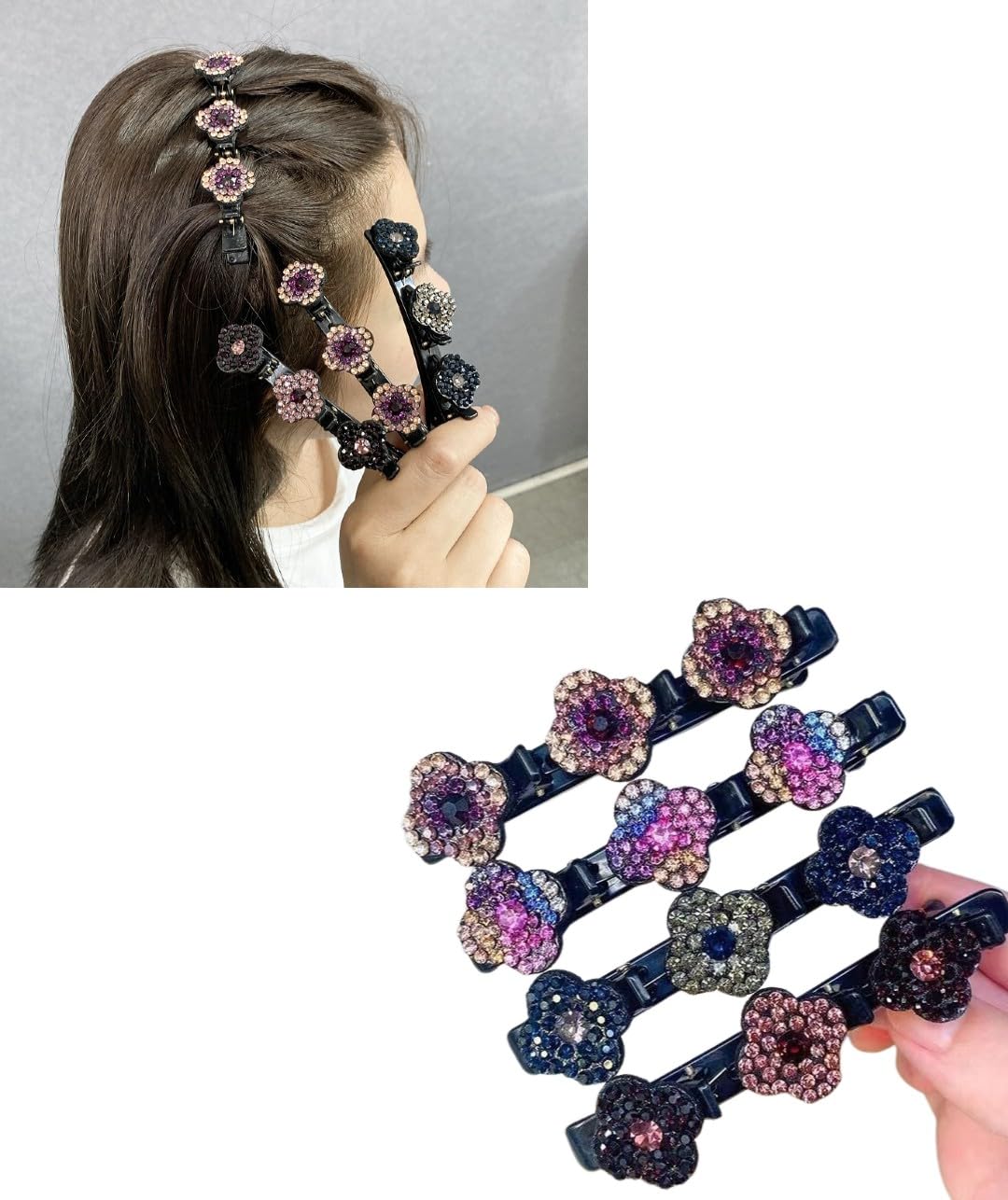 Samyak 4-Piece Bohemian Stone Braided Hair Clips for Women – Sparkling Crystal Barrettes with 3 Braided Small Clips | Perfect for Weddings, Parties & Everyday Styling