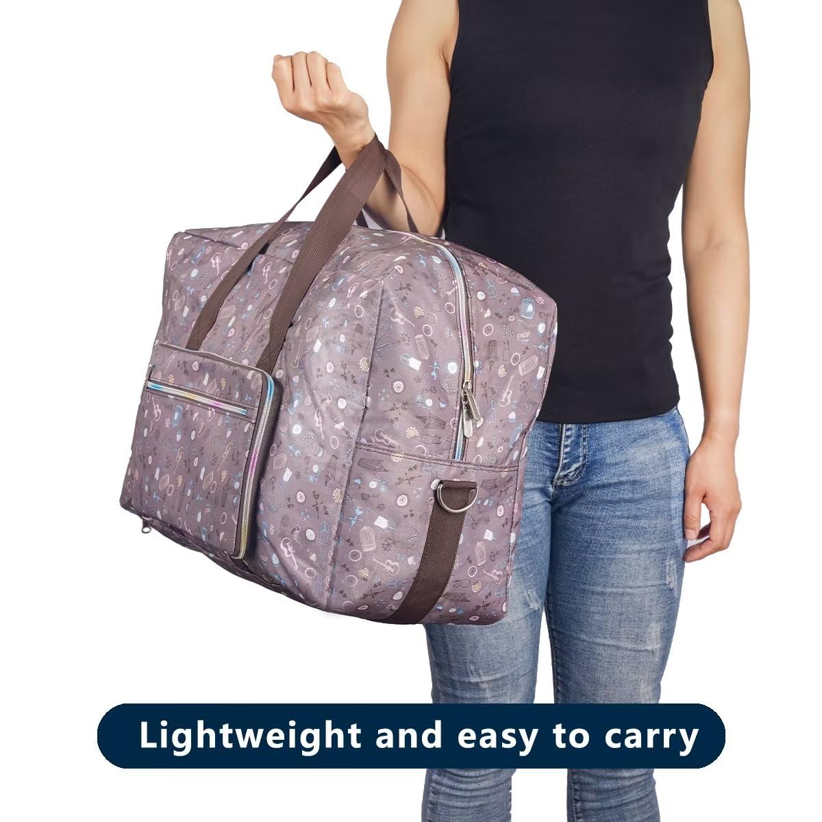 Women's Foldable Travel Duffel Bag - Large Nylon Weekender for Overnight Trips & Air Travel