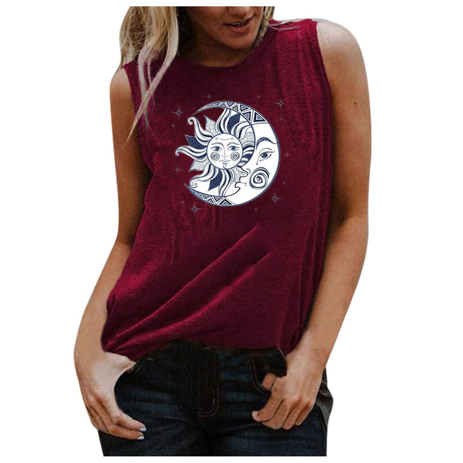 Women's Active Loose Tank Tops - Breathable Sleeveless O-Neck Casual Vest with Sun Print | Perfect for Yoga, Gym & Summer Outdoor Activities