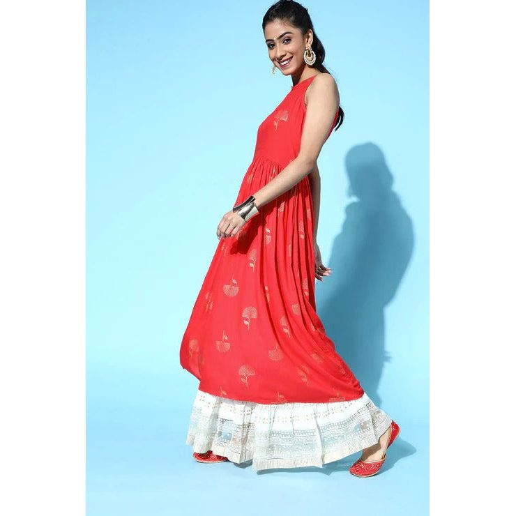 Stylish Red Cotton Ethnic Motifs Kurta for Women | Traditional Indian Embroidered Tunic Top | Perfect for Festivals, Weddings & Casual Wear