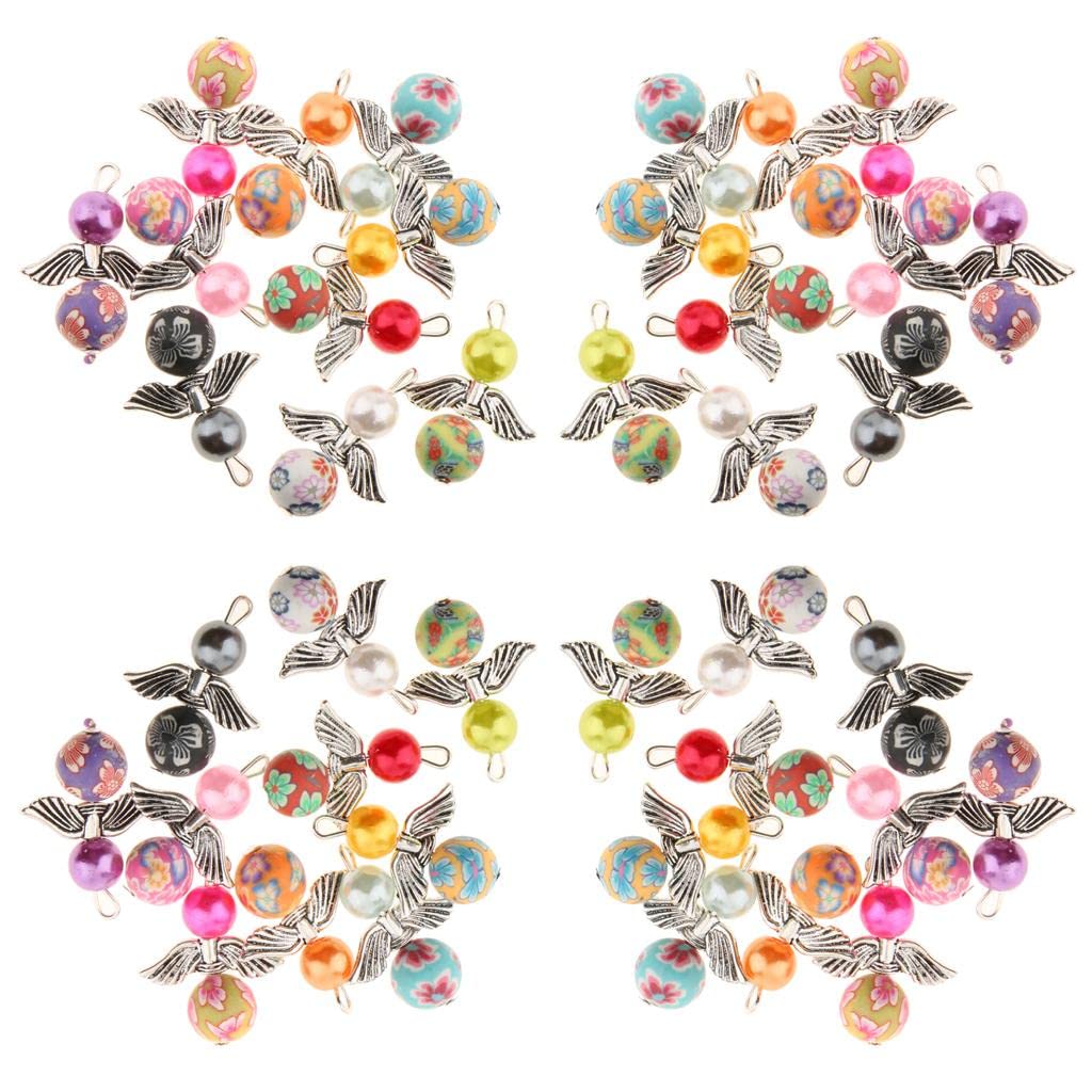 40PCS Handmade Fairy Angel Charms with Pearl Beads & Wings for DIY Jewelry Making - Perfect for Necklaces, Bracelets, Scrapbooking and Gift Decorations