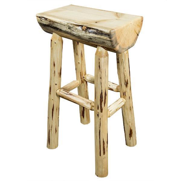 Montana Counter Height Half Log Barstool - Rustic Wood Bar Stool with Exterior Stain Finish for Kitchen Island, Pub, or Outdoor Patio Seating