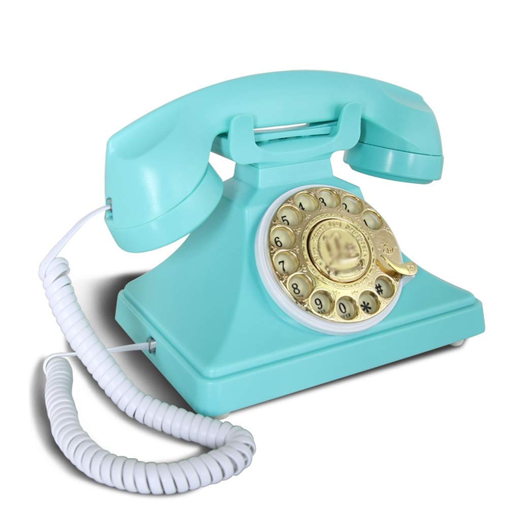 Vintage Rotary Dial Retro Blue Telephone with Spiral Cord - Classic Old Style Home Office Desk Phone, Perfect for Living Room, Office, and Decorative Collectibles
