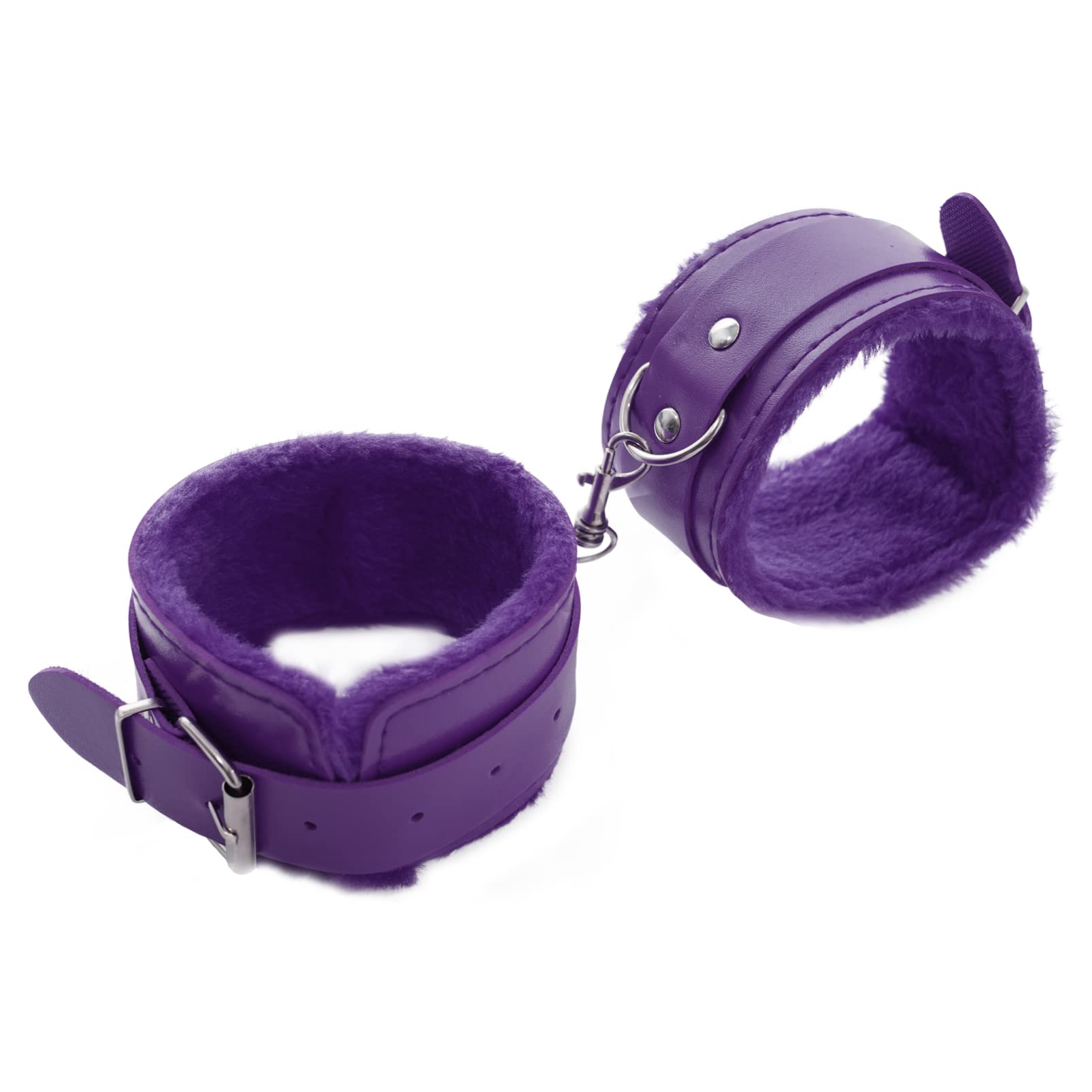 YOOJIA Adjustable Leather Fluffy Wrist Cuffs & Anklets - Soft Plush Wide Cuff Bracelet for Adults - Cosplay Jewelry, BDSM Accessories, Fashion Handcuffs for Role Play, Halloween Costume, and Gothic Outfits