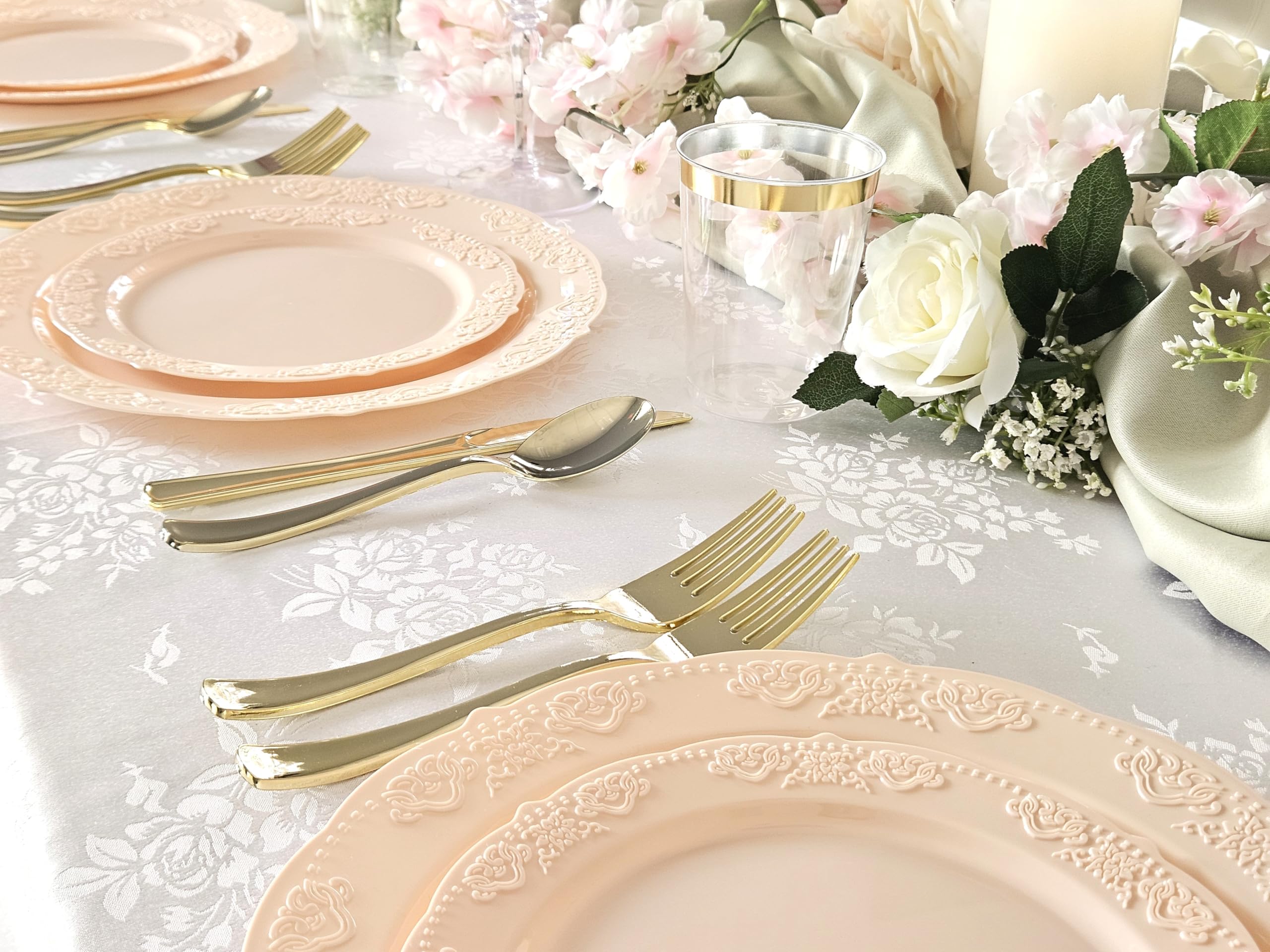 240 Pack Vintage Disposable Plastic Plates - 7.5'' Appetizer & Dessert Plates for Wedding, Party, Baby Shower (Blush/Antique Rose) - Elegant & Eco-Friendly Tableware for Any Occasion