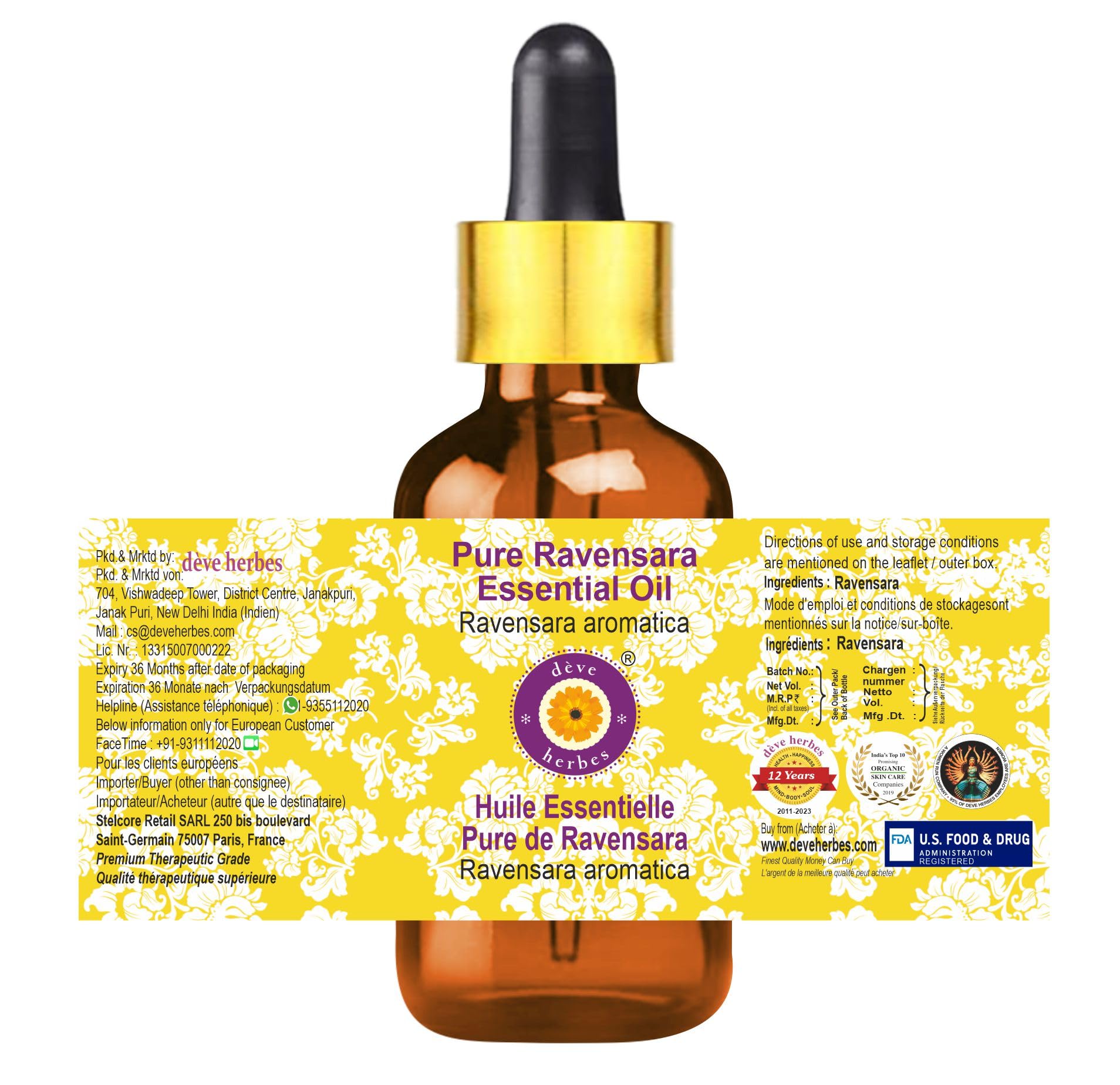 Pure Ravensara Essential Oil (Ravensara aromatica) 5ml - Steam Distilled, 100% Natural Therapeutic Grade with Glass Dropper - for Aromatherapy, Massage & Stress Relief