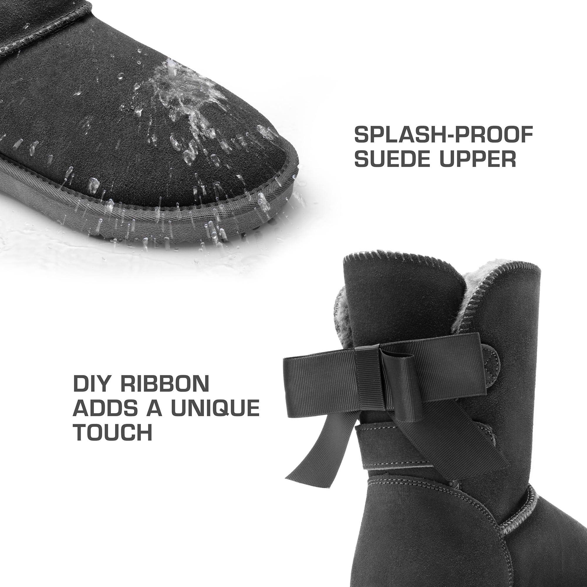 DREAM PAIRS Women's Winter Snow Boots - Genuine Suede Leather with Faux Fur Lining & Memory Foam - Warm Fuzzy Bow Ankle Booties for Women - Perfect for Outdoor Winter Activities & Indoor Comfort