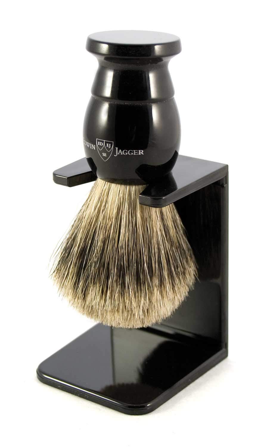 Premium Edwin Jagger Best Badger Shaving Brush with Stand - Extra Large Imitation Ebony Handle for Men - Perfect for Shaving Cream & Soap - Ideal for Wet Shaving Routine & Luxury Grooming Gifts
