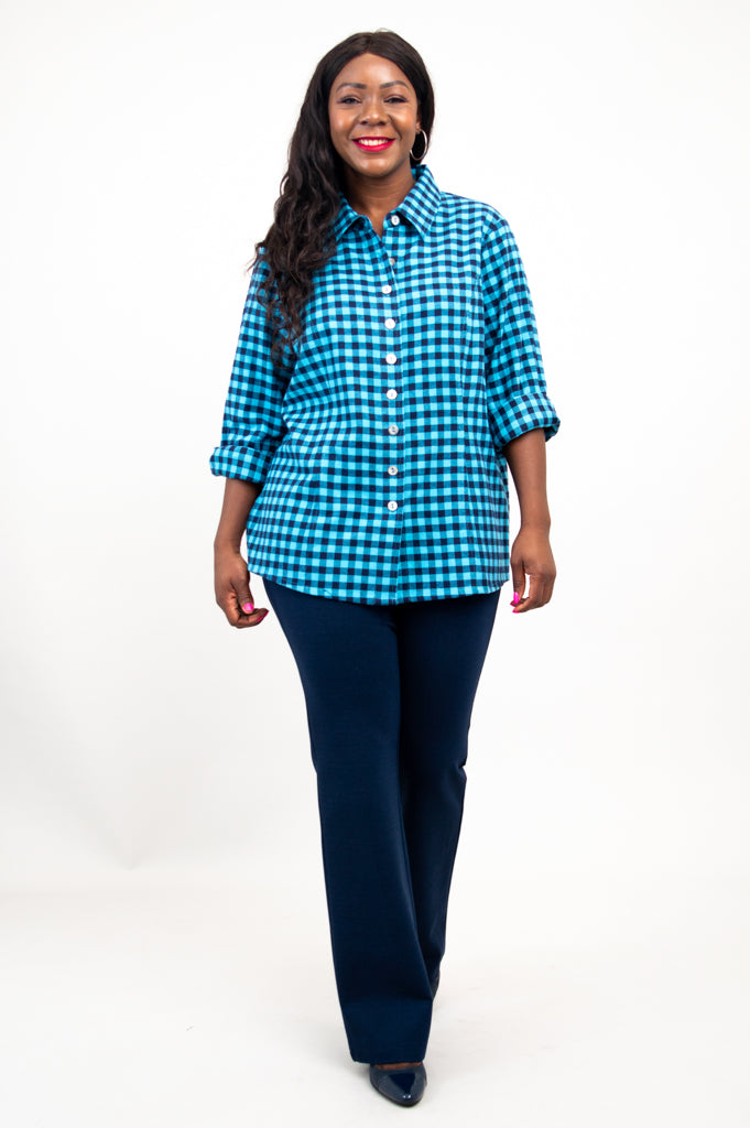 Alexis Top - Women's Cotton Flannel Shirt in Mazarine Plaid for Casual Wear & Layering | Fall & Winter Fashion