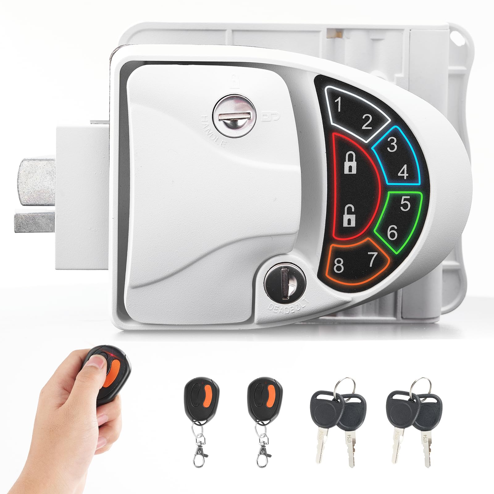 Zinc Alloy Keyless Entry RV Lock with 2 Remote Fobs - Waterproof Electronic Door Lock & Deadbolt for Travel Trailers & Campers | Easy Access for RV, Motorhome & Camper Van (White)