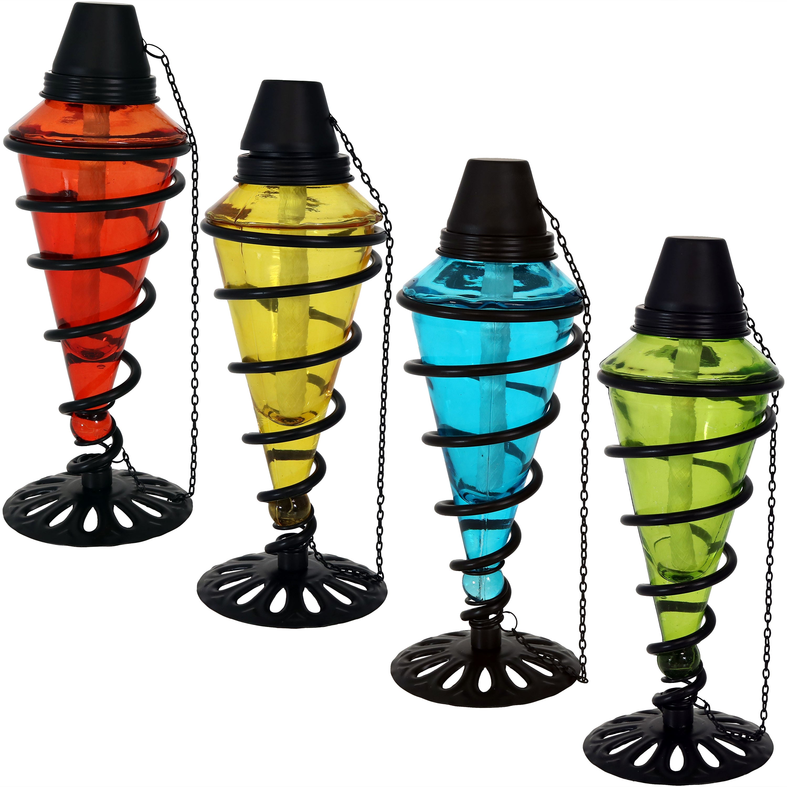 Sunnydaze Swirling Metal & Glass Outdoor Tabletop Torches - Decorative Patio Lighting for Garden, Poolside, and Backyard Ambiance