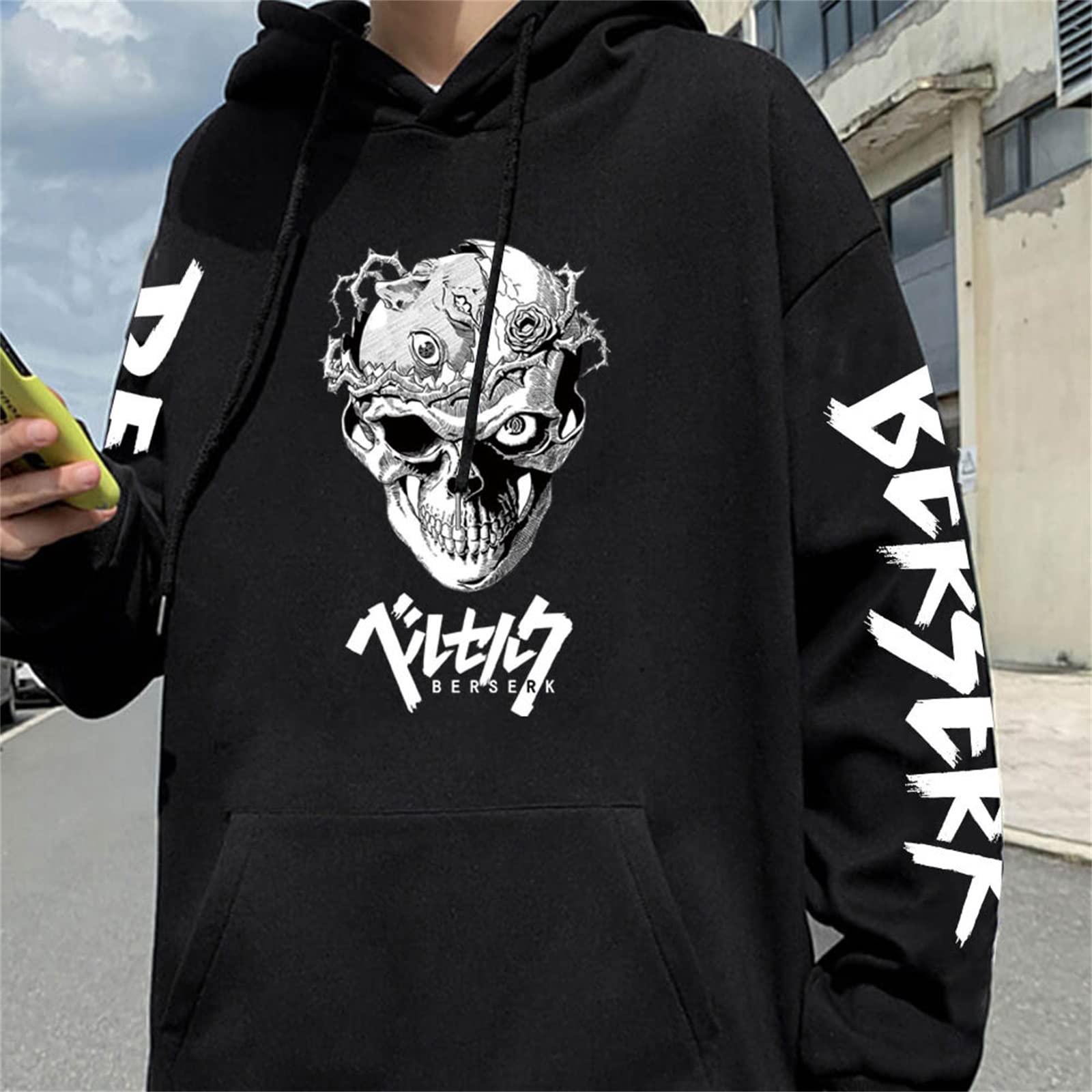 Berserk Manga Hoodie for Men & Women - Long Sleeve Skull Knight Pullover Sweatshirt with Drawstring - Oversized Anime Clothing for Cosplay, Gift & Casual Wear