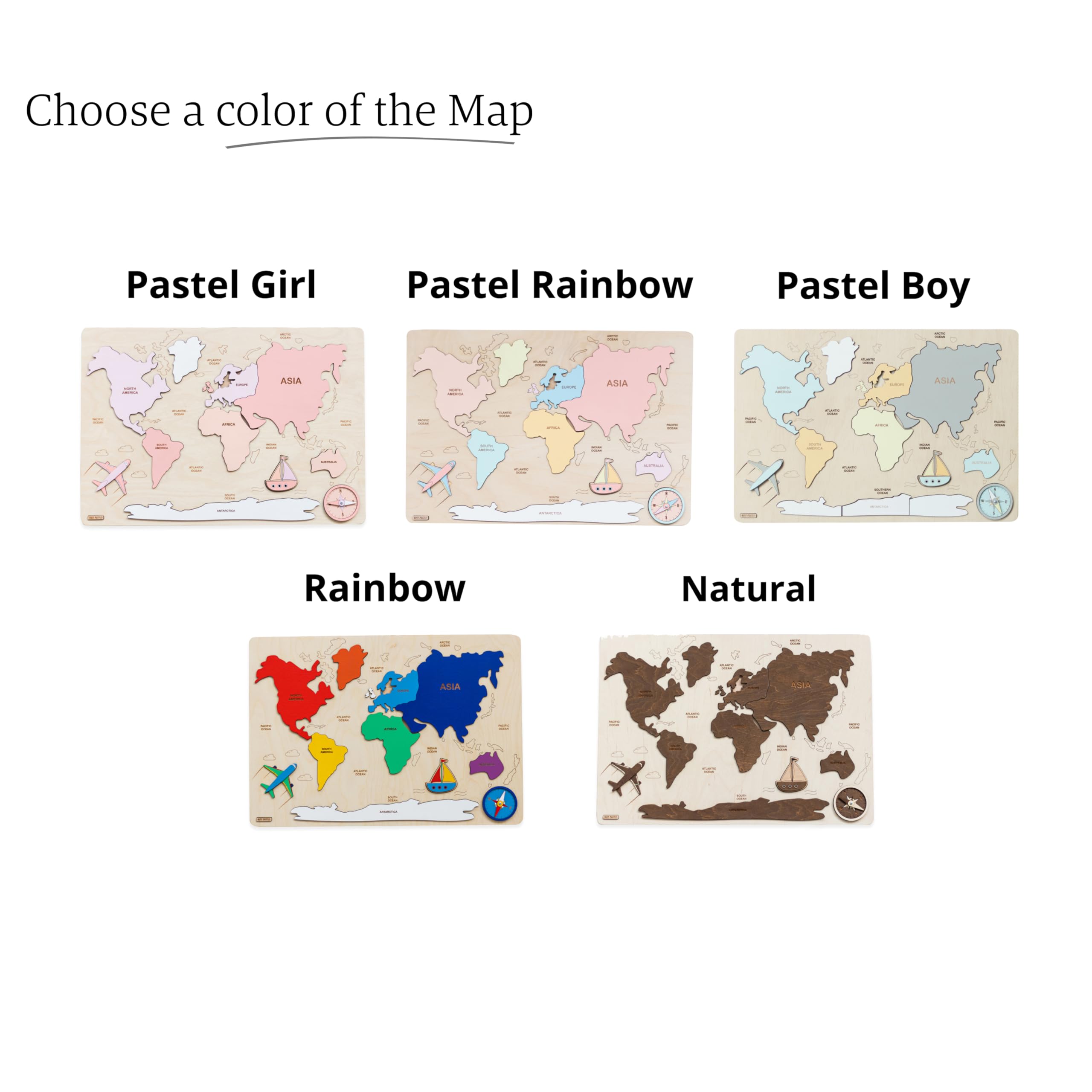 Rainbow World Map Puzzle - Educational Wooden Montessori Toy for Kids | Perfect Christmas Gift & Easter Present for Learning Geography & Travel Fun