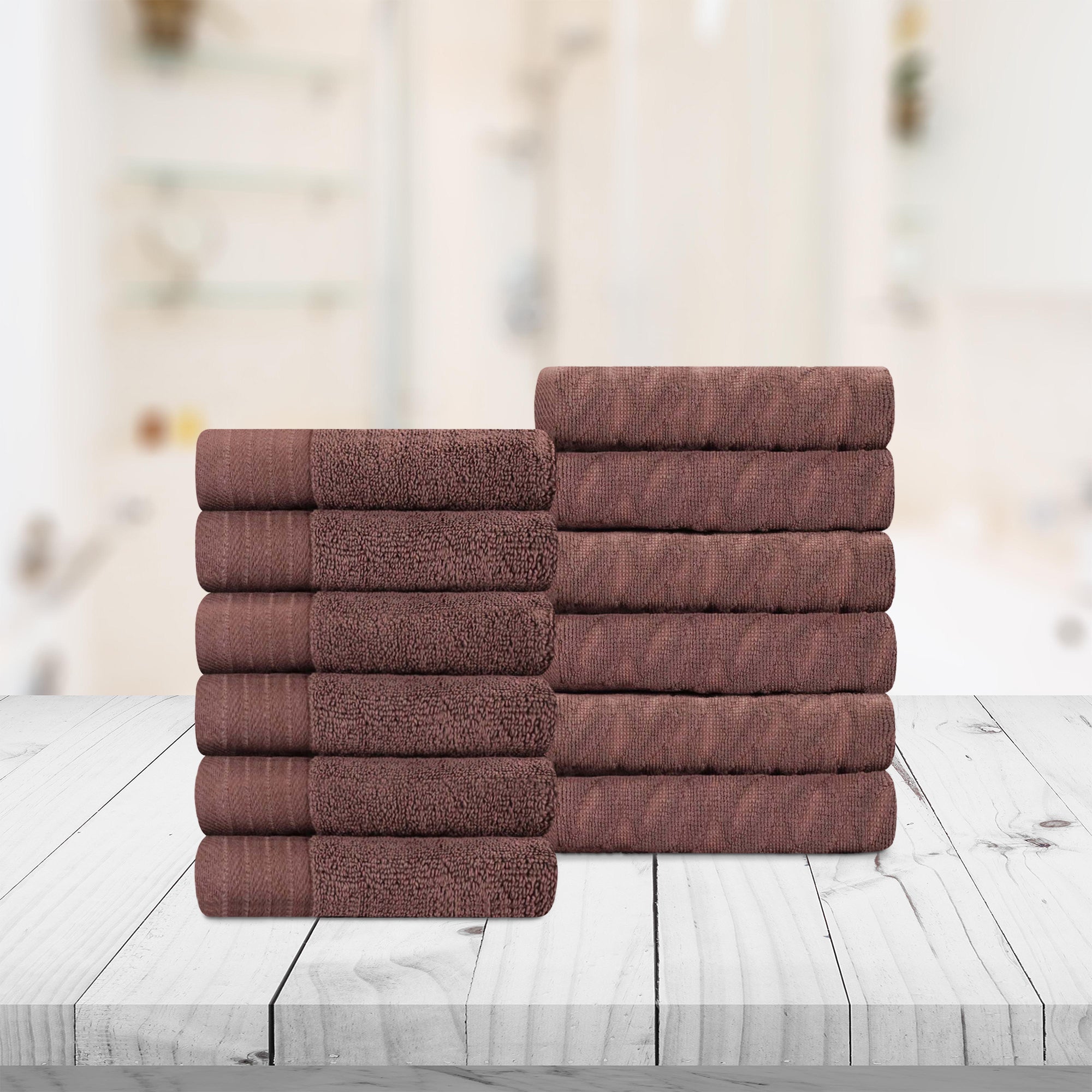 Premium 12-Piece Turkish Cotton Face Towel Set - Jacquard Herringbone & Solid Design | Soft & Absorbent for Bathroom, Spa, Gym & Travel