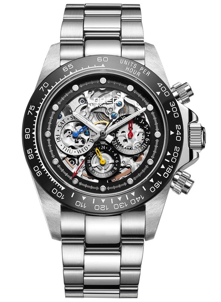 LOREO Men's Automatic Watch - Silver Stainless Steel, Sapphire Crystal, Ceramic Bezel, Date Display, Military Diving Watch, Waterproof 200M - Perfect for Outdoor Adventures, Scuba Diving & Everyday Wear
