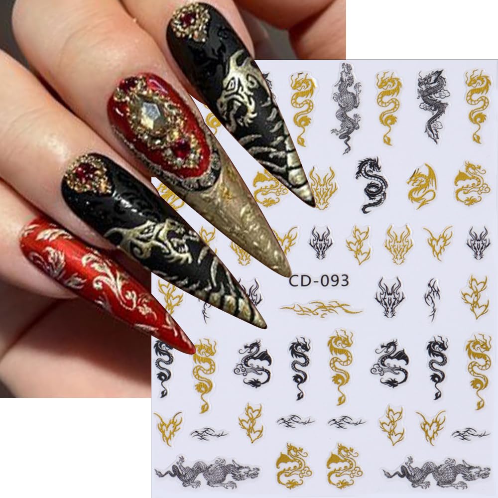 3D Dragon Nail Stickers - Chinese Dragon Nail Decals for Nail Art Designs | Flying Dragon Manicure Stickers for Women | Perfect for Halloween, Cosplay, and Festival Nail Decorations