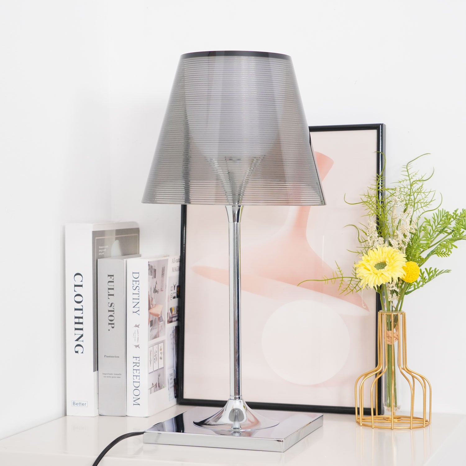 Chrome Prism Table Lamp - Modern LED Nightstand Light for Bedroom, Living Room, Office - Dimmable & Energy Efficient Decorative Lighting