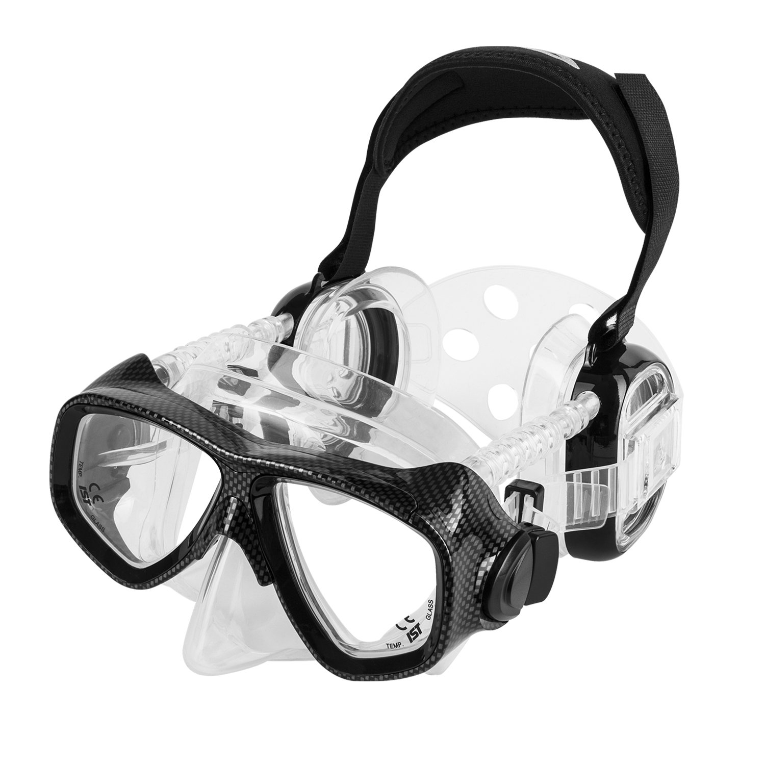 IST ProEar Scuba Diving Mask with Ear Covers - Professional Pressure Equalization Gear for Divers - Anti-Fog Tempered Glass Twin Lens (Black) - Perfect for Underwater Exploration, Snorkeling and Deep Sea Diving Adventures