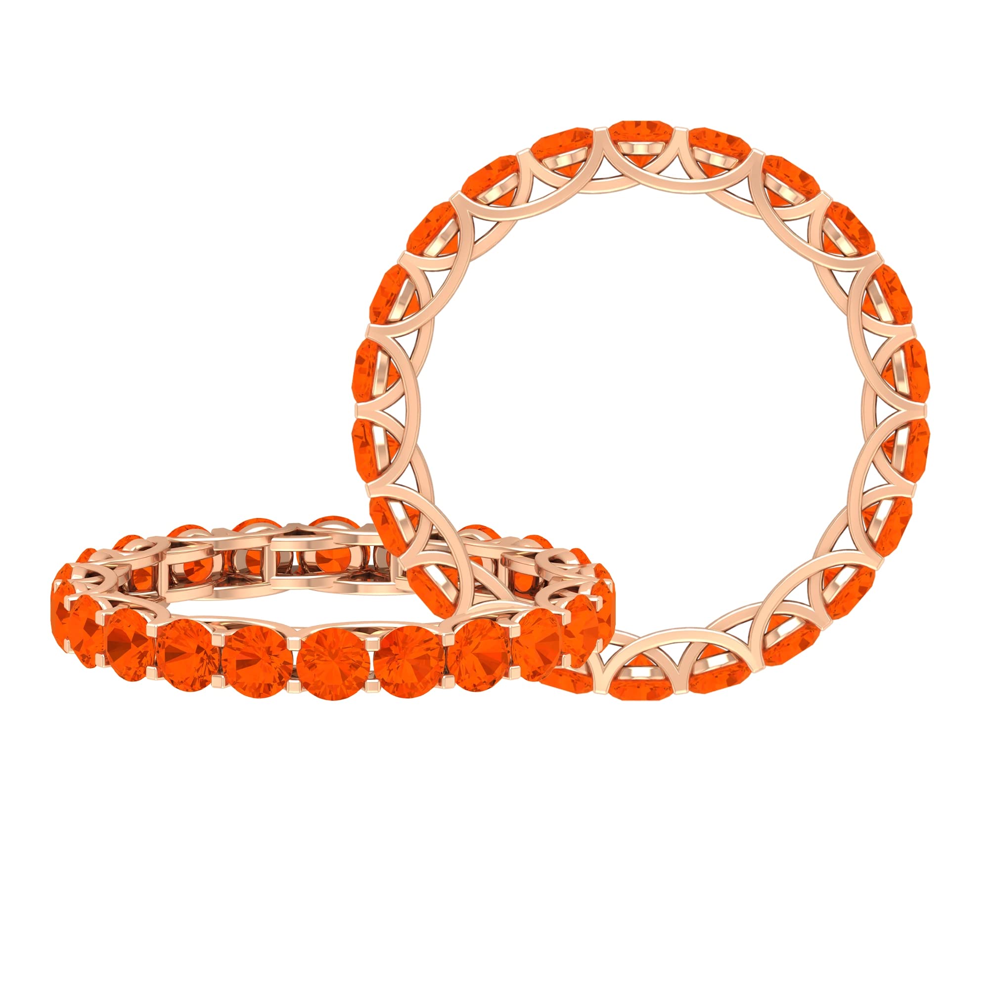 2 Carat Fire Opal Eternity Ring for Women - 14K Solid Gold October Birthstone Wedding Band - Elegant Stackable Ring for Anniversary, Engagement & Special Occasions