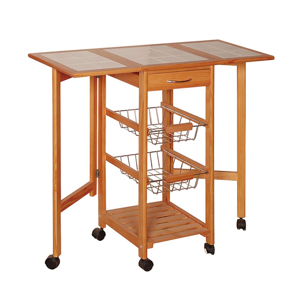 **Wooden Foldable Kitchen Trolley Cart with Wheels - Multifunctional Rolling Storage Cabinet, Portable Dining Cart for Home Kitchen, Countertop Organizer & Shelves - Perfect for Small Spaces, Buffet Serving, and Pantry Storage**