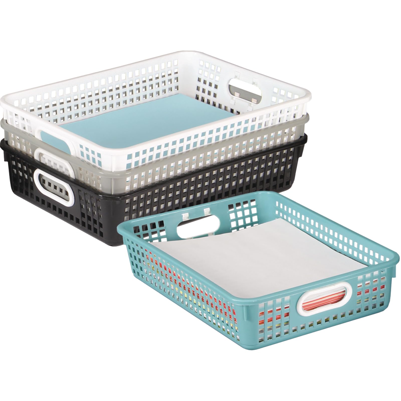 Plastic Mesh Desktop Paper Storage Baskets - Set of 4 (14.25” x 10”) for Classroom & Home Organization - School & Office Supplies - Perfect for Files, Books & Stationery Storage