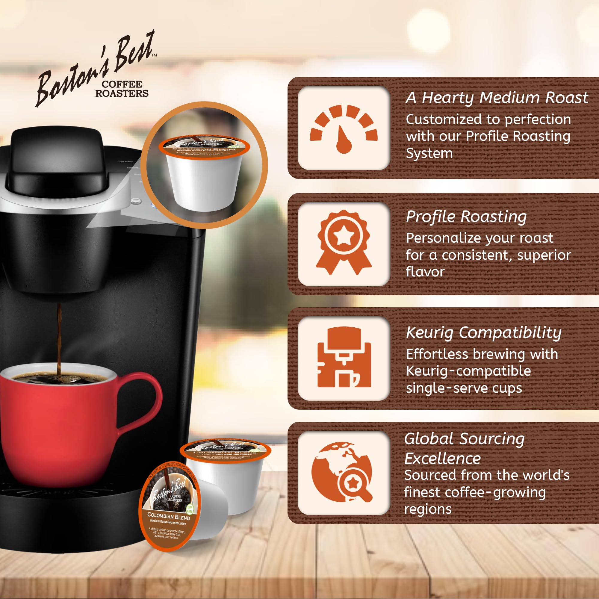 Boston’s Best Colombian Blend Gourmet Coffee – Medium Roast, Bold Flavor, Keurig Compatible K-Cups (12 Count) – Perfect for Home, Office & Morning Brews