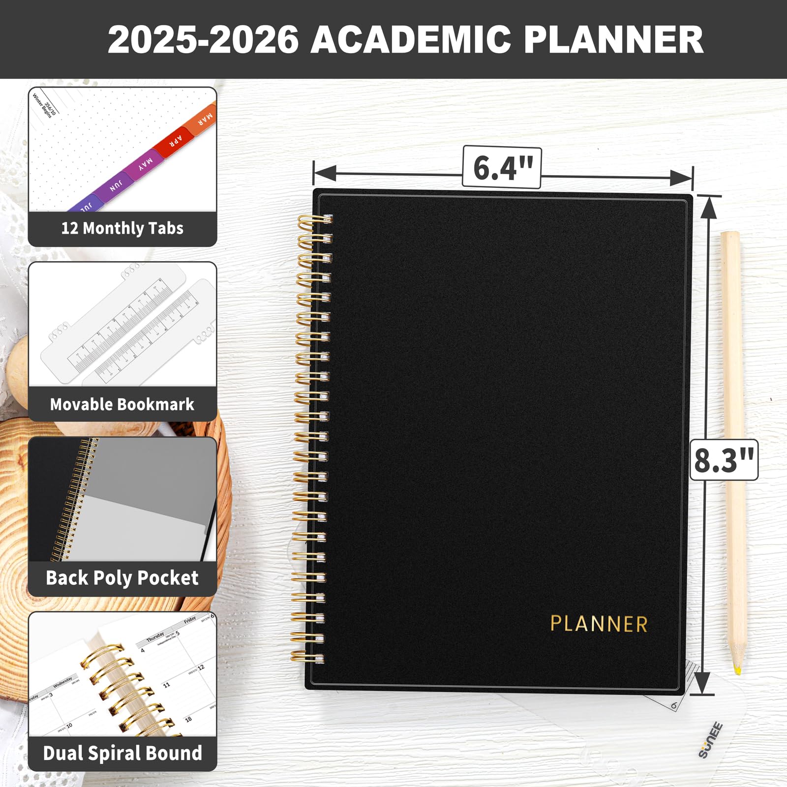 SUNEE 2025-2026 Academic Planner - Weekly & Monthly Organizer from July 2025 to June 2026, 6.4