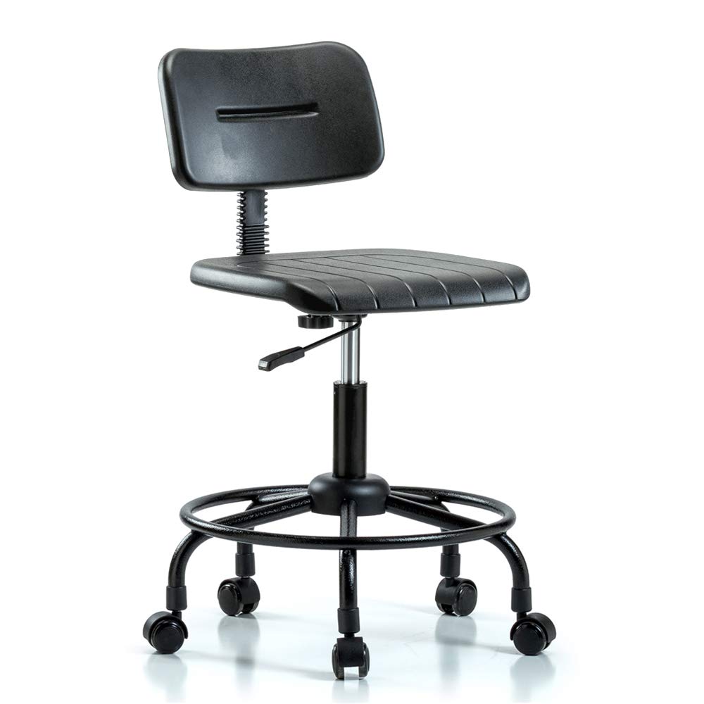 Ergonomic Industrial Work Chair with Wheels - Adjustable Height for Workbenches, Hardwood & Tile Floors - Heavy Duty Rolling Office Chair for Factory, Workshop & Garage Use
