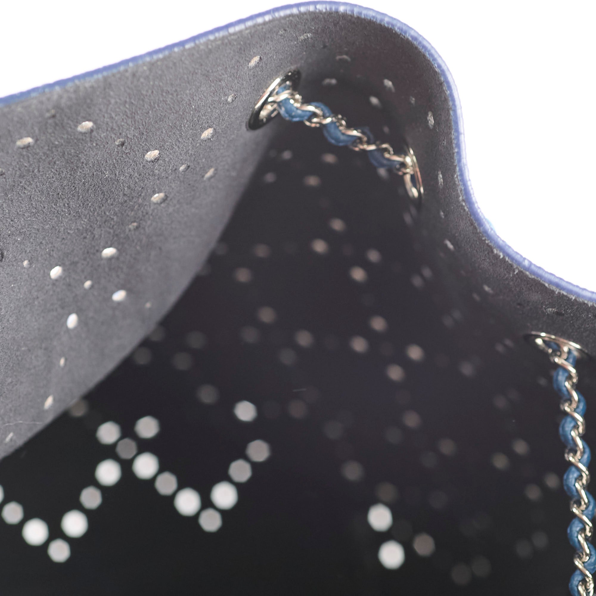 Chanel Perforated Drawstring Bucket Bag in Blue | Luxury Designer Handbag for Women | Perfect for Casual Outings & Beach Vacations