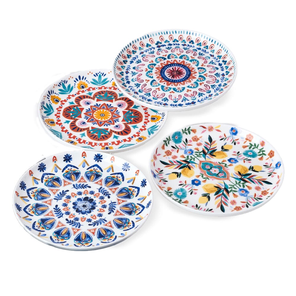 Hand-Painted Decorative Medallion Appetizer Plates - Set of 4 for Elegant Dinner Parties, Cocktail Events & Home Decor