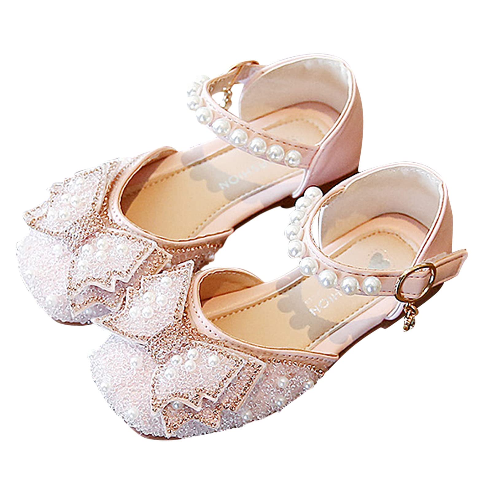 EnJoCho Girls' Crystal Bowknot Dance Sandals - Sparkling Princess Shoes with Pearl Bling for Toddlers (Pink, Size 3.5 Years) | Perfect for Ballet Class, Party Wear & Special Occasions