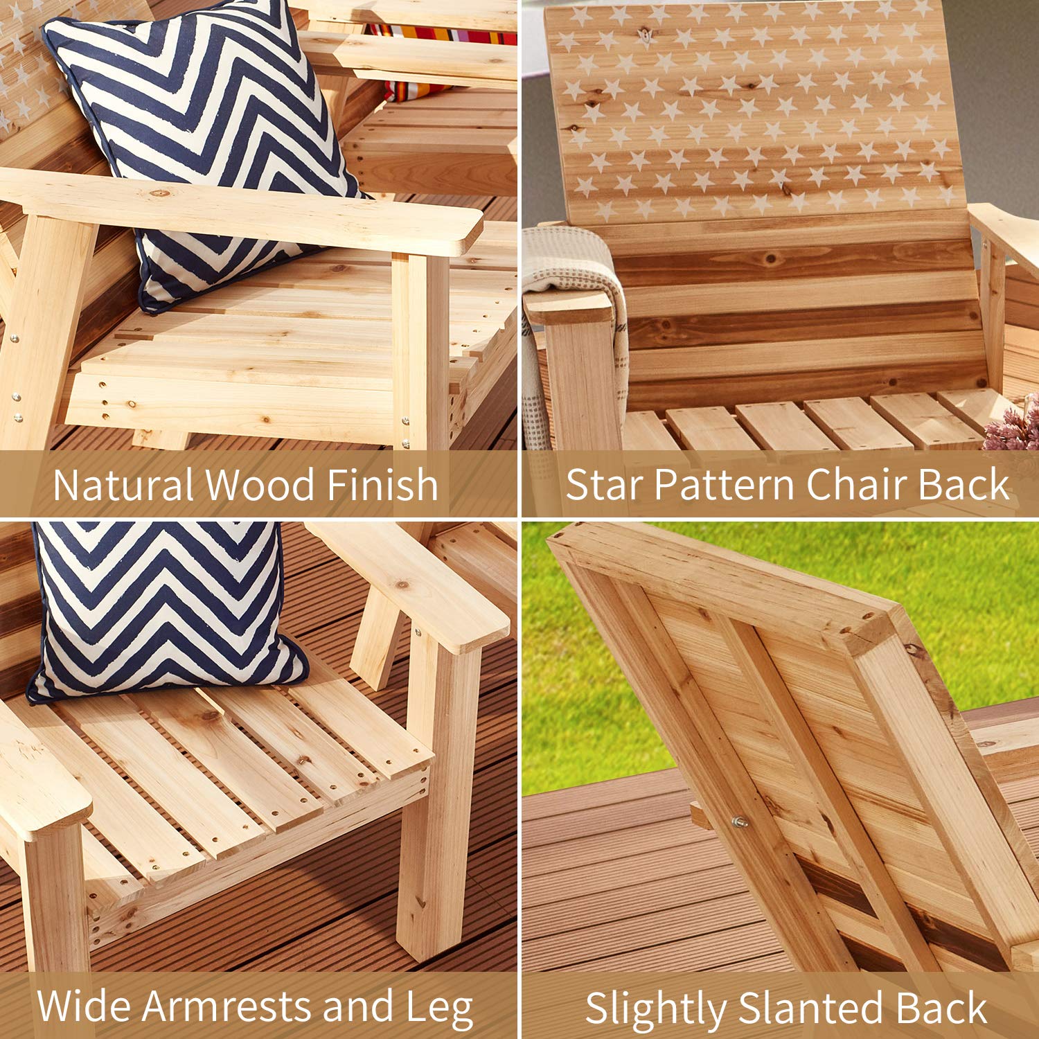 Romayard 2-Piece Fir Wood Patio Dining Chairs Set - Weather-Resistant Outdoor Chairs with Decorative Star Pattern Backrest - Perfect for Garden, Deck, Poolside & Backyard Relaxation