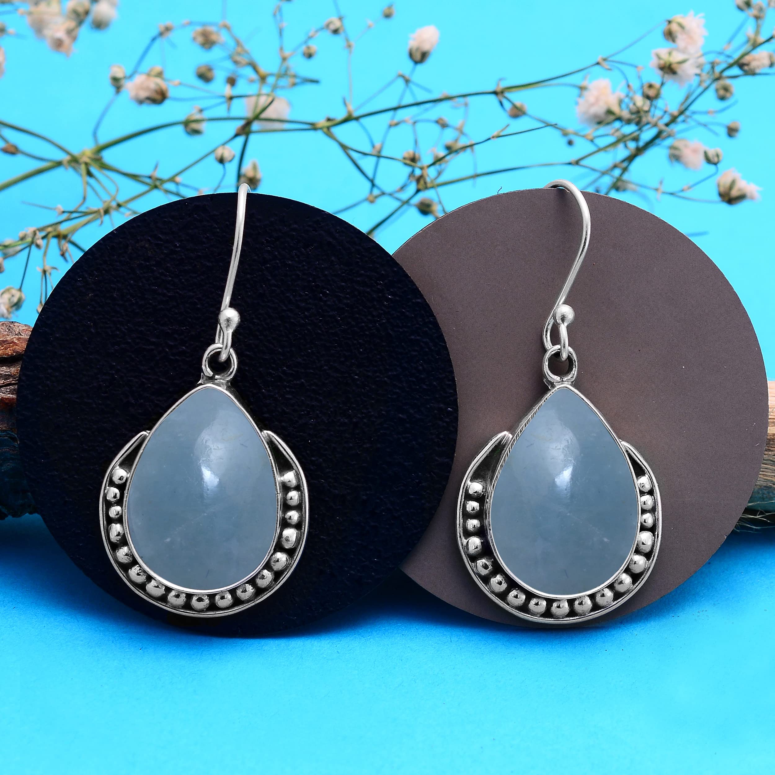 925 Sterling Silver Aquamarine Earrings for Women - Handmade Blue Green Gemstone Dangle Earrings - Inner Peace Jewelry Gift - Perfect for Weddings, Parties & Everyday Elegance (VSE-449)