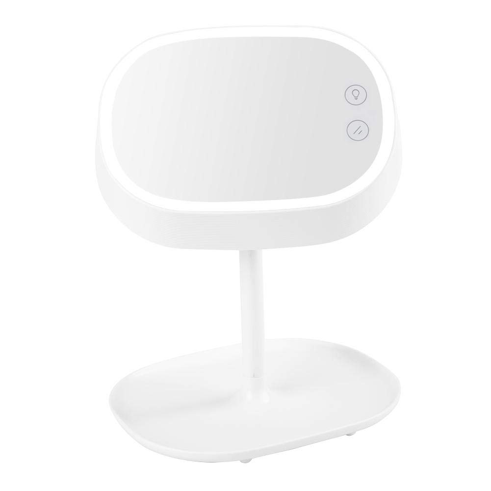 Akozon 2-in-1 LED Ring Light Makeup Mirror & Desk Lamp - Adjustable Rechargeable Dimmable Lighting for YouTube Live Stream, Makeup Studio, Photography, Selfie, Tattoo Artist - Perfect for Home Office & Beauty Salon (White)