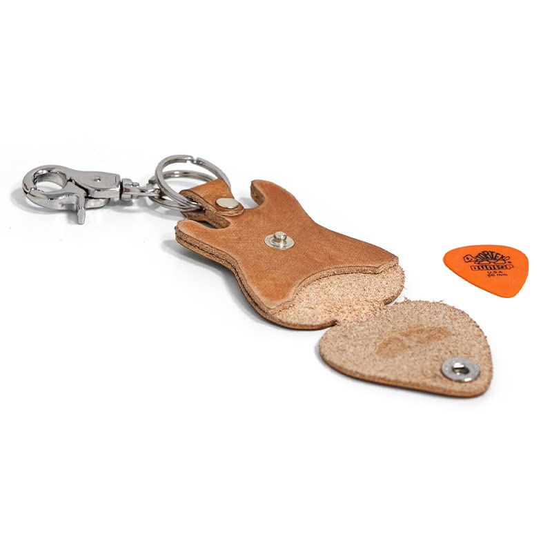 Genuine Leather Fender Stratocaster Guitar Pick Holder with Keychain & Hook - Handmade in Italy - Perfect for Musicians, Guitarists & Music Lovers (Gift Idea for Concerts, Practice & Music Accessories Storage)