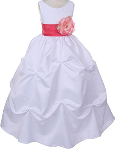 Little Girls White Organza Dress with Sash & Floral Pick-Up Details - Perfect for Birthday Parties, Weddings & Special Occasions