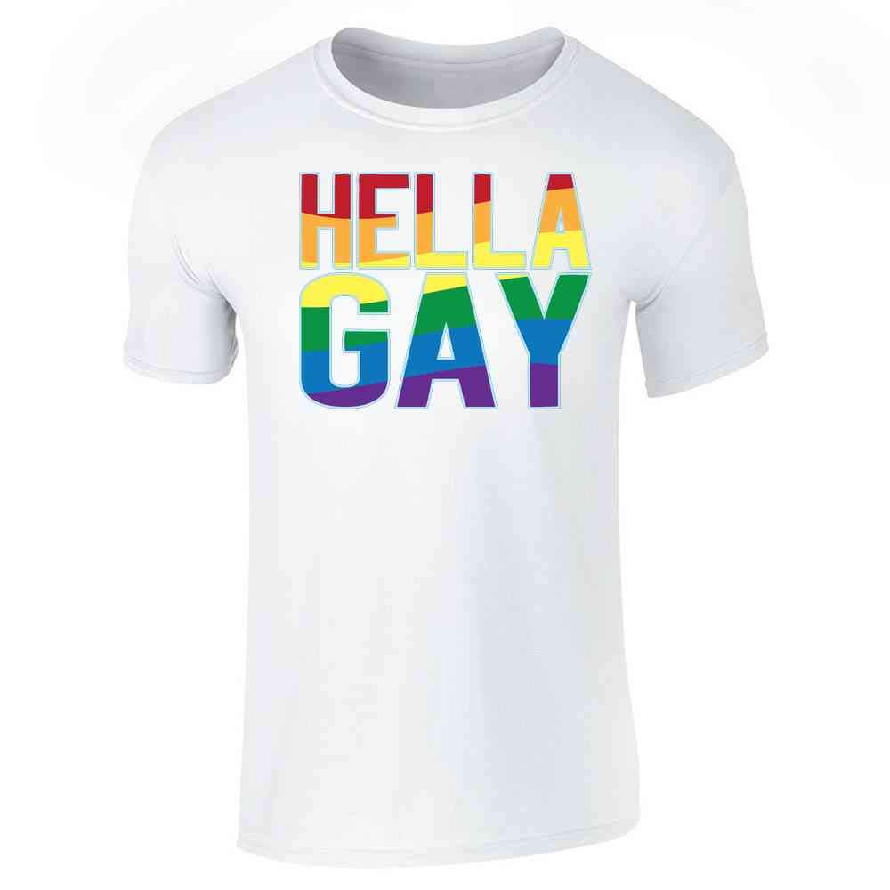 Pop Threads Hella Gay Rainbow Flag Pride LGBTQ Graphic T-Shirt for Men - Comfortable Cotton Tee for Pride Parades, LGBTQ Events & Casual Wear