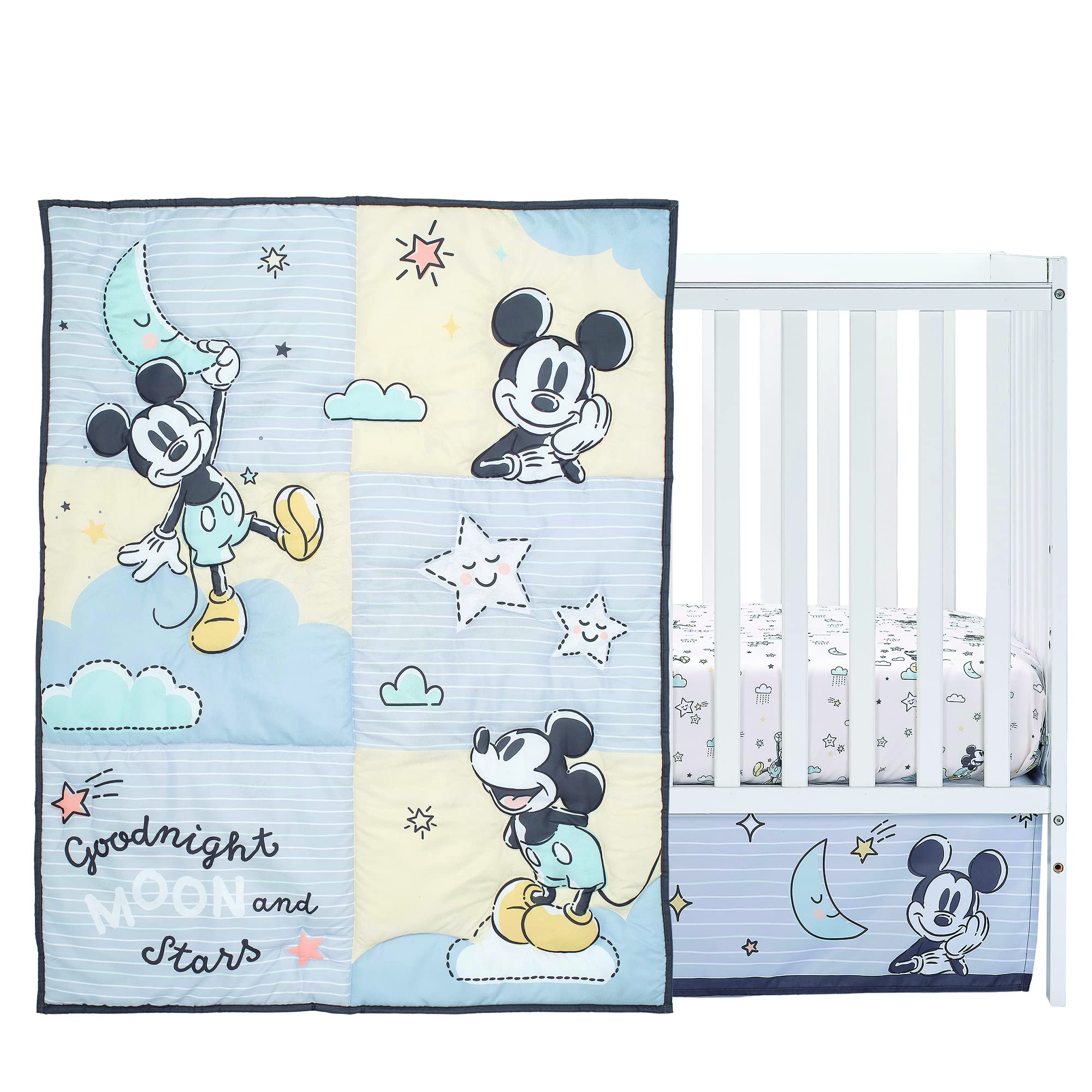 Disney Baby Moonlight Mickey Mouse 3-Piece Crib Bedding Set for Nursery | Soft & Cozy Lambs & Ivy Collection | Perfect for Newborns & Toddlers | Nursery Decor & Baby Shower Gift