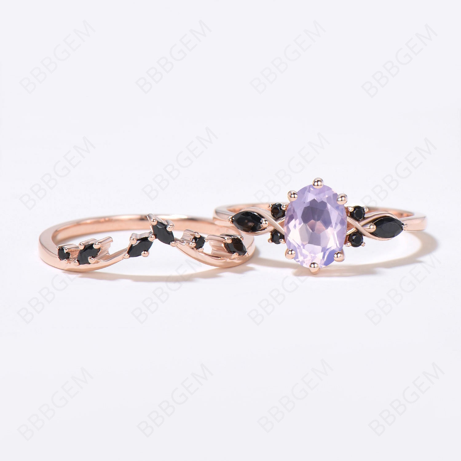 Natural Light Purple Lavender Amethyst Oval Engagement Ring Set - Elegant Wedding Jewelry for Brides & Proposals