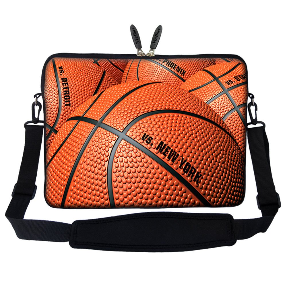 Meffort 17-17.3 Inch Neoprene Laptop Sleeve Case with Hidden Handle & Adjustable Strap - Basketball Design | Protective Cover for MacBook, Dell, HP | Perfect for School, Office & Travel
