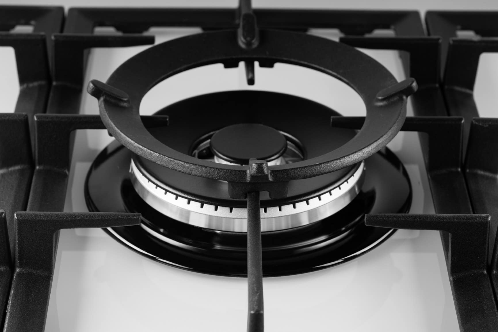 PremierTech 36 Inch 5 Burner Gas Cooktop with Cast Iron Grates - Professional Wok Compatible, White Glass Surface for Modern Kitchens