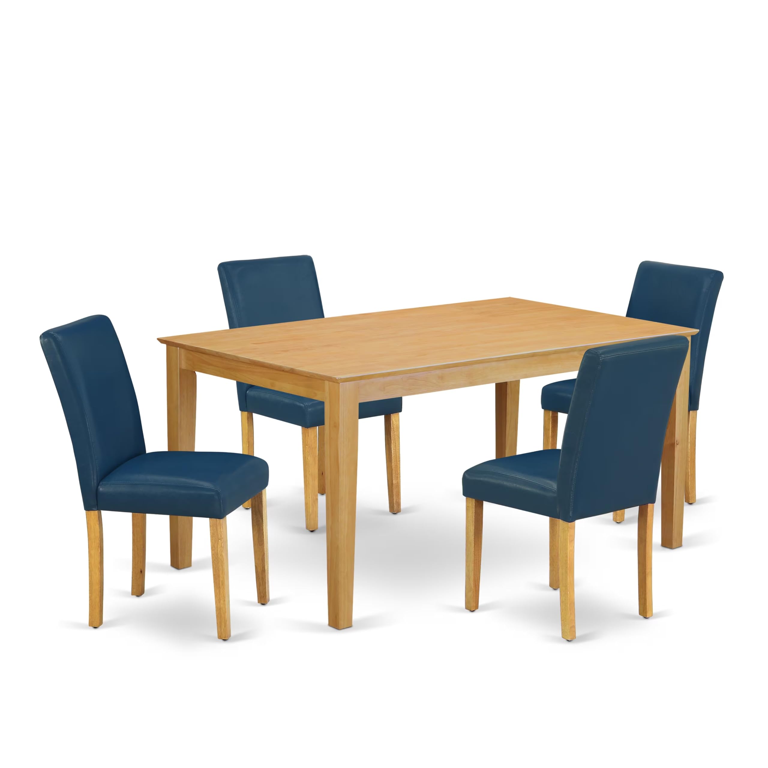 East West Furniture 5-Piece Dining Set - 36x60 Inch Oak Rectangle Table & 4 Oasis Blue Faux Leather Chairs | Modern Kitchen & Dining Room Furniture for Family Gatherings