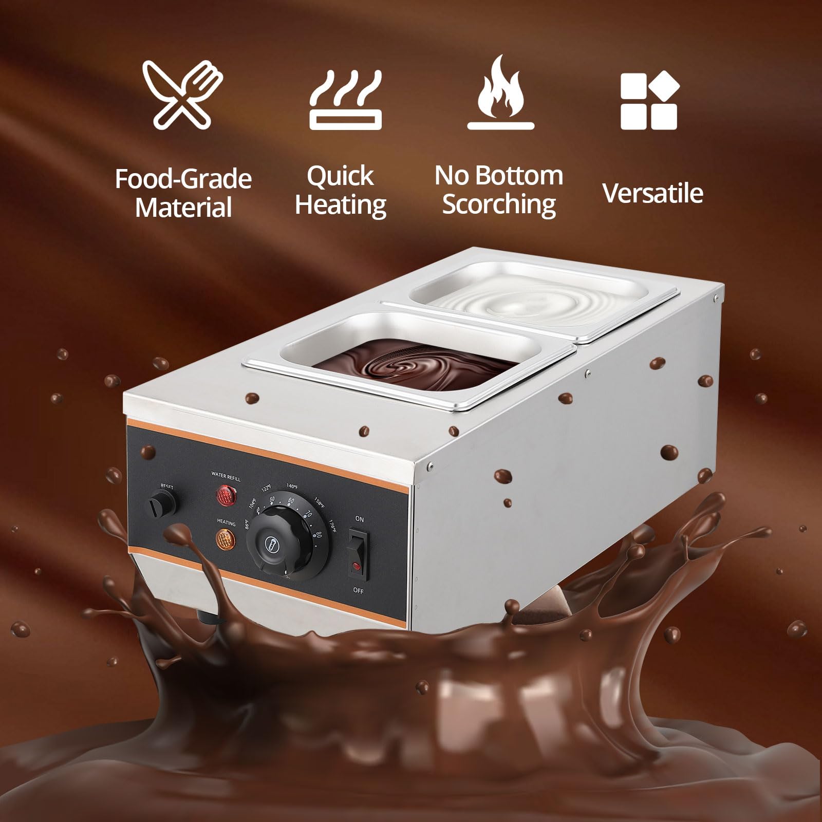 Premium Chocolate Tempering Machine - 1.58 QT Dual Tank, Digital Temperature Control 86~176℉, 800W Stainless Steel Electric Food Warmer for Melting Chocolate, Milk, Cream - Perfect for Candy Making, Baking & Dessert Preparation