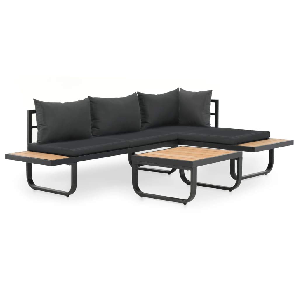 H.BETTER 2-Piece Outdoor Garden Corner Sofa Set with Cushions - Aluminum WPC Frame & Tea Table - Patio, Poolside, Backyard Lounge Furniture for Relaxing