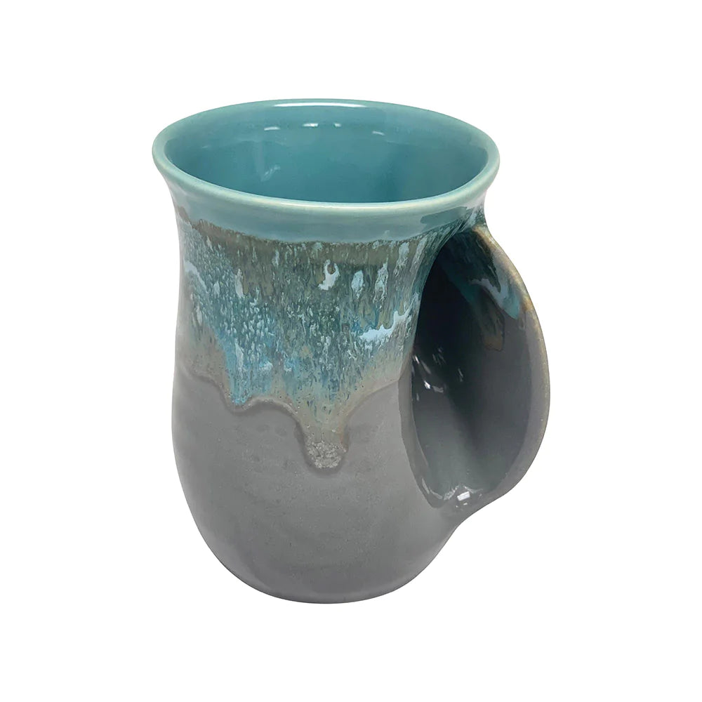 Clay in Motion Handwarmer Mug for Right Handed Users - River Stone Design #19RS | Perfect for Coffee, Tea & Hot Drinks at Home or Office