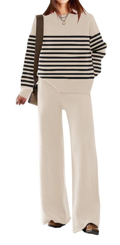 ETCYY Women's Elegant Knit Lounge Set - 2 Piece Sweater & Wide Leg Sweatpants Outfit | Cozy Homewear, Casual Loungewear for Relaxing & Yoga